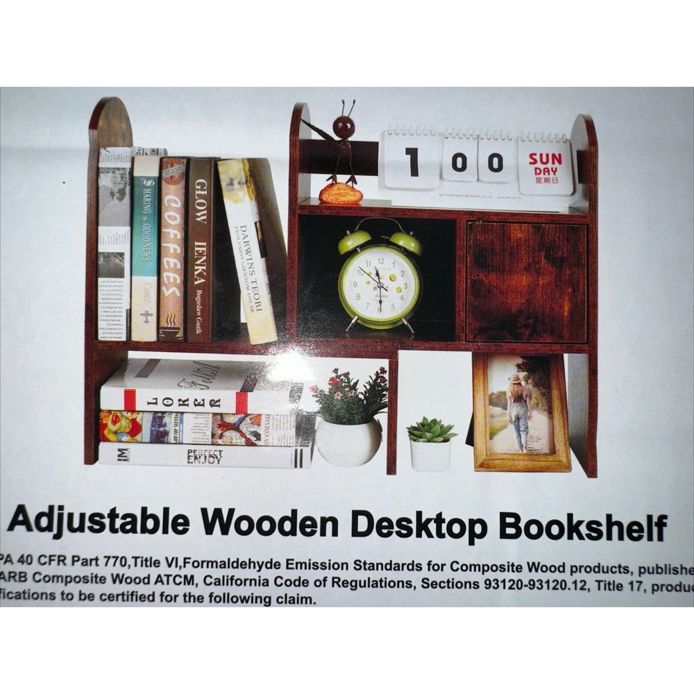 PAG Adjustable Wooden Desktop Bookshelf Retro Brown SSSJ6-FG Office Organizer